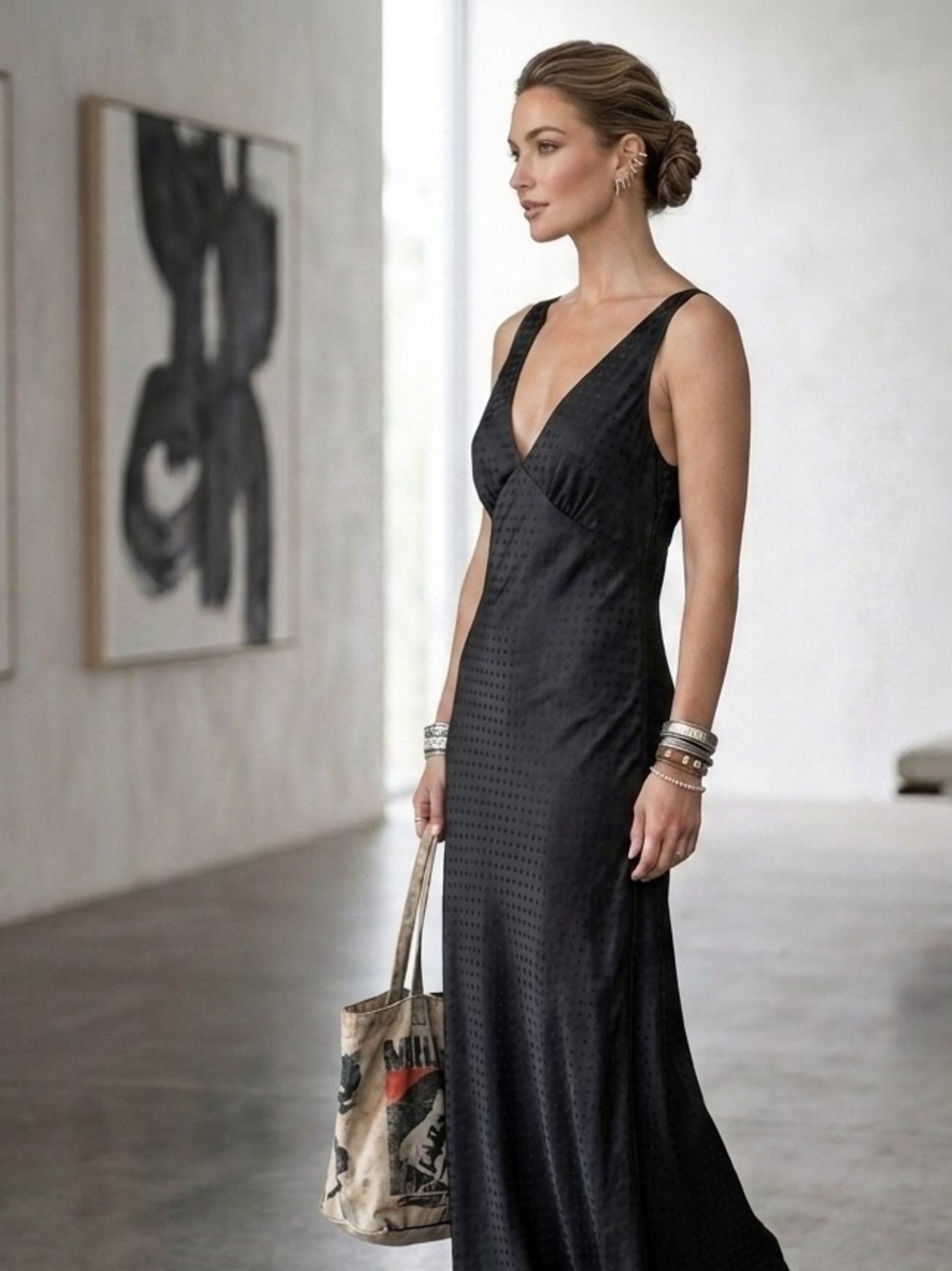 Old Navy Black V-Neck Maxi Slip Dress